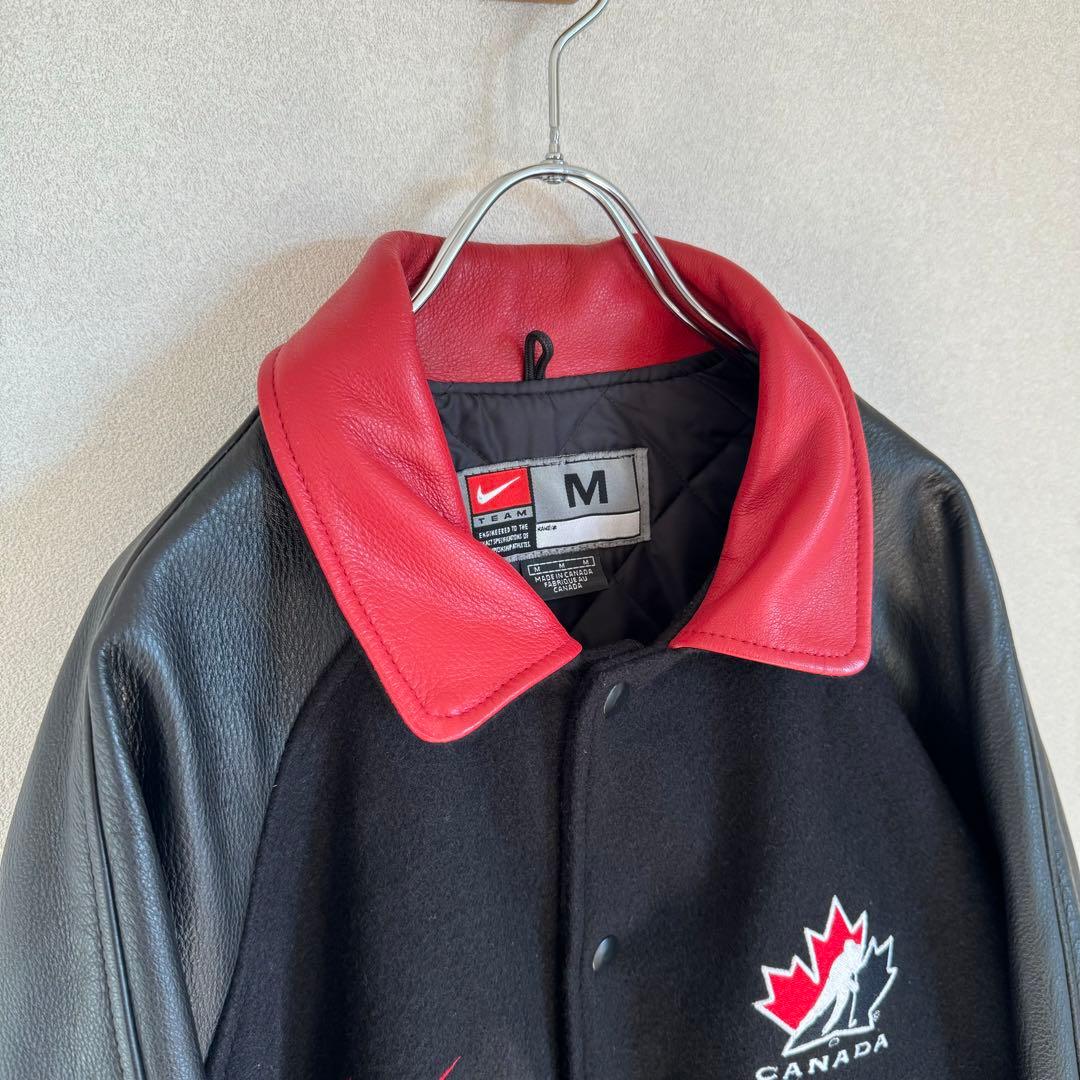 古着 90's \"old NIKE\" カナダ製 レザー x ウール スタジャン