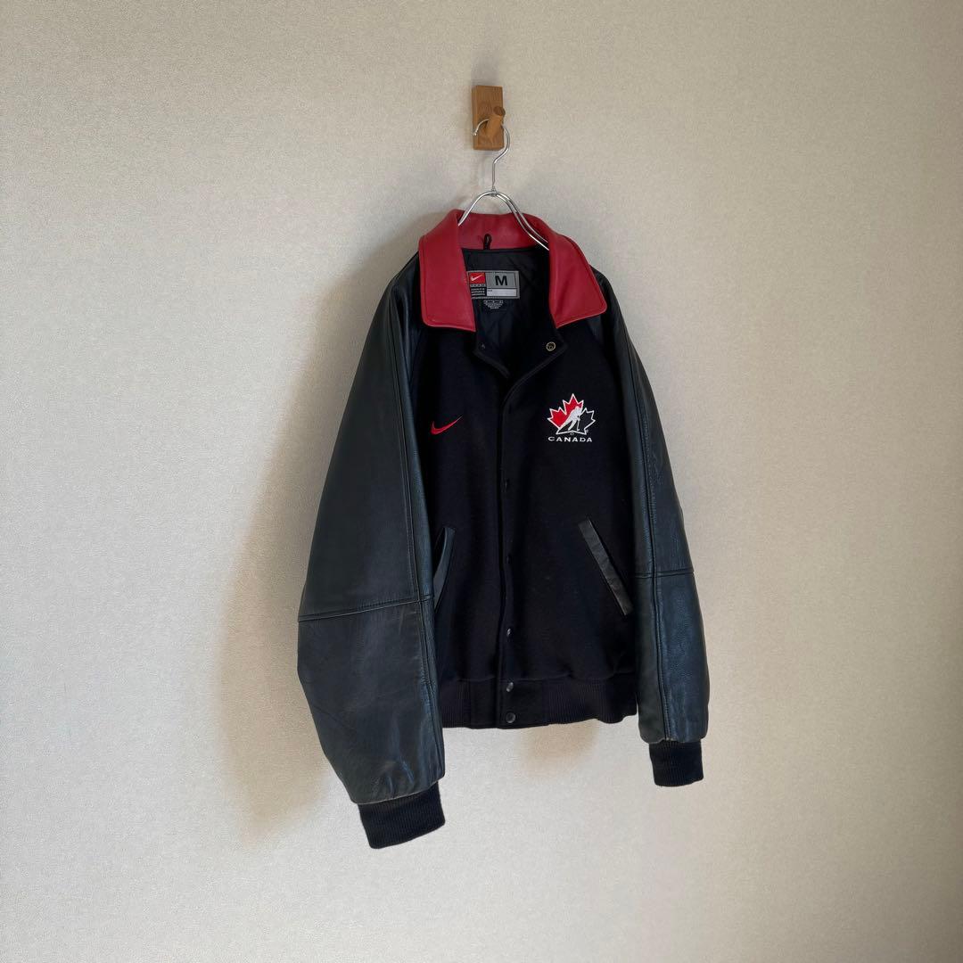 古着 90's \"old NIKE\" カナダ製 レザー x ウール スタジャン