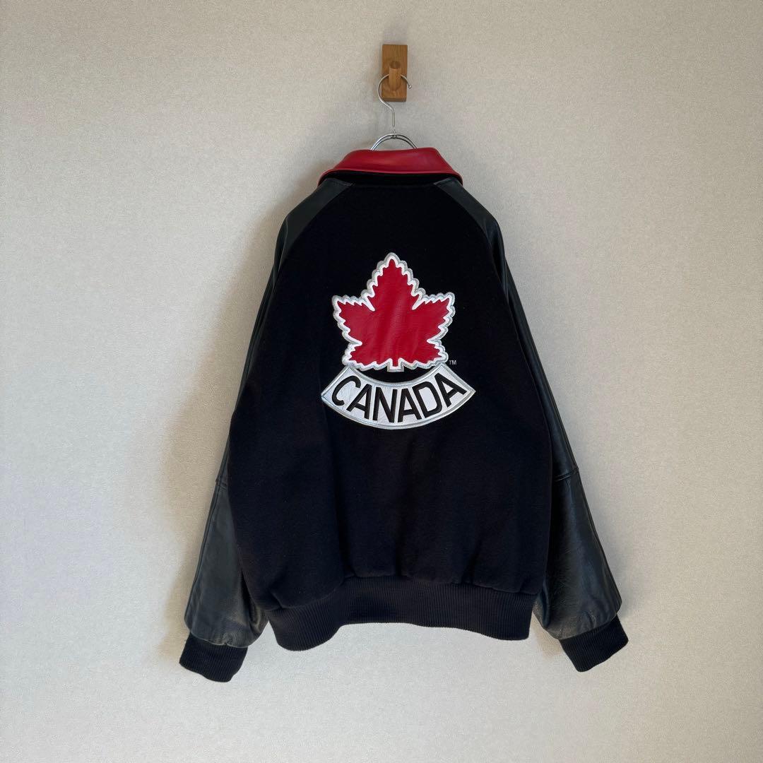 古着 90's \"old NIKE\" カナダ製 レザー x ウール スタジャン