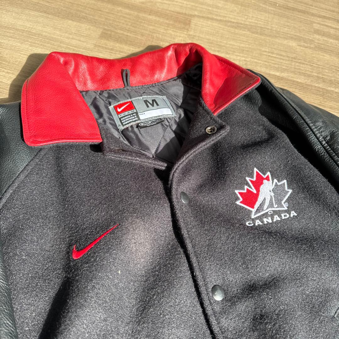 古着 90's \"old NIKE\" カナダ製 レザー x ウール スタジャン