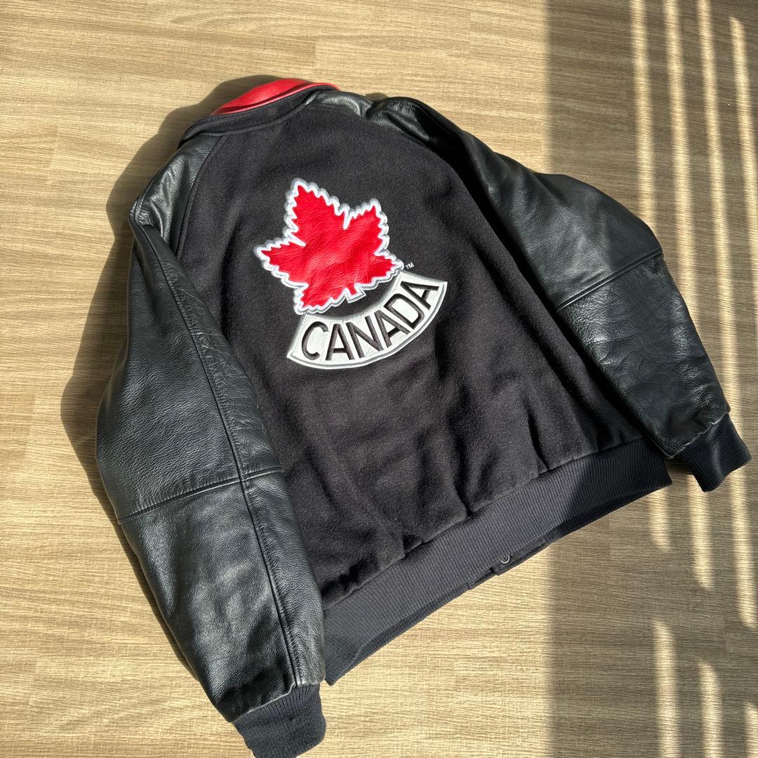 古着 90's \"old NIKE\" カナダ製 レザー x ウール スタジャン