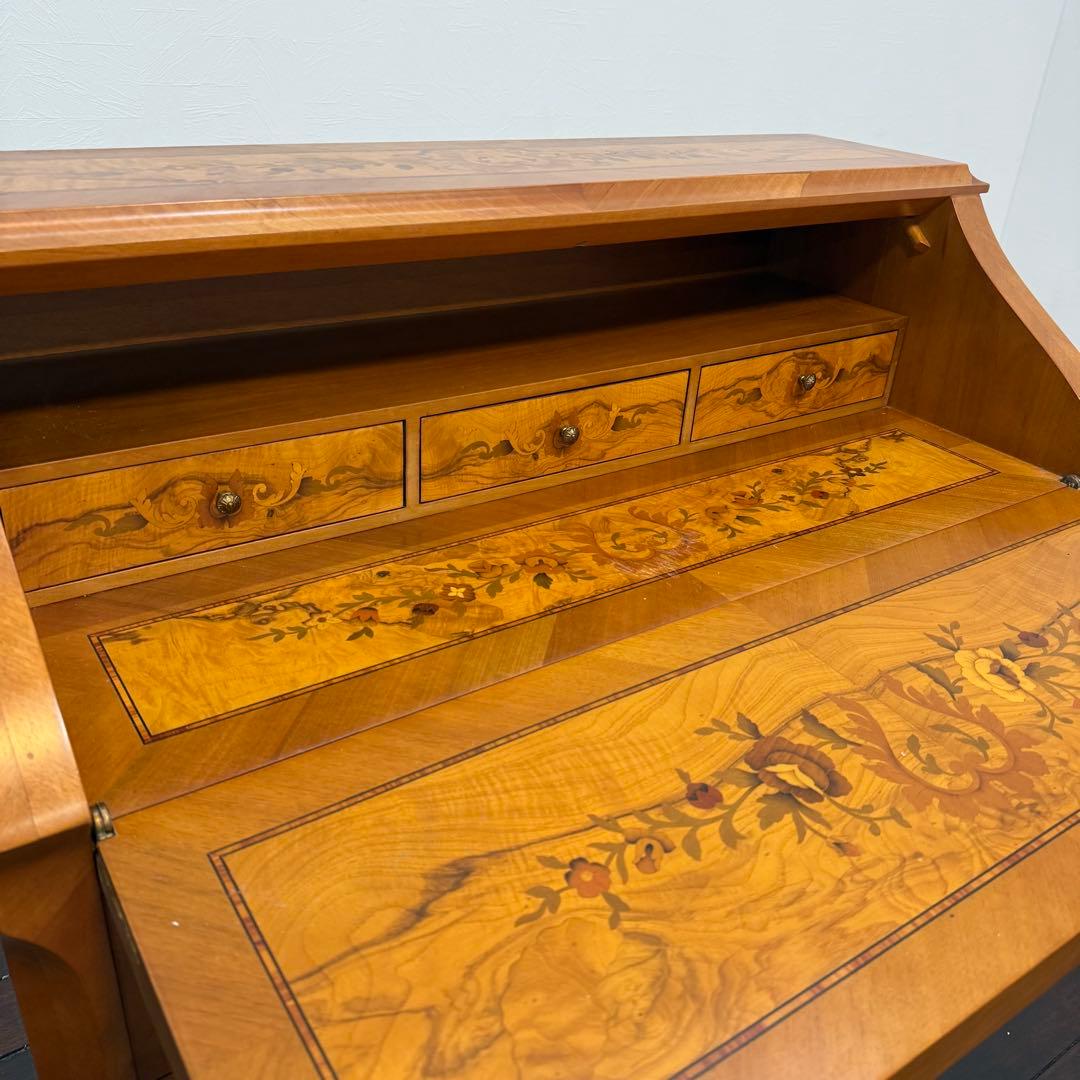 H110K64 イタリア製 象嵌細工 ライティングビューロー 鍵付き