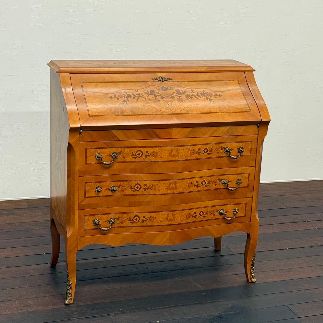 H110K64 イタリア製 象嵌細工 ライティングビューロー 鍵付き