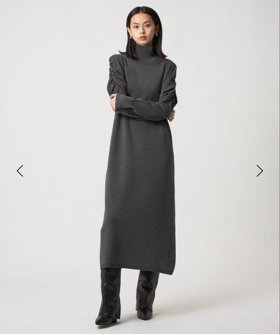 ＜EMMEL REFINES＞ギャザーパフスリーブ タートルニット ワンピース