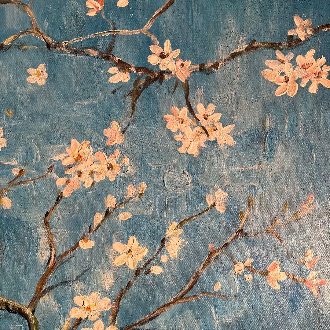 ★秀作★ 手書き油絵 ゴッホ 花咲くアーモンドの枝 額付 肉筆絵画 油彩画