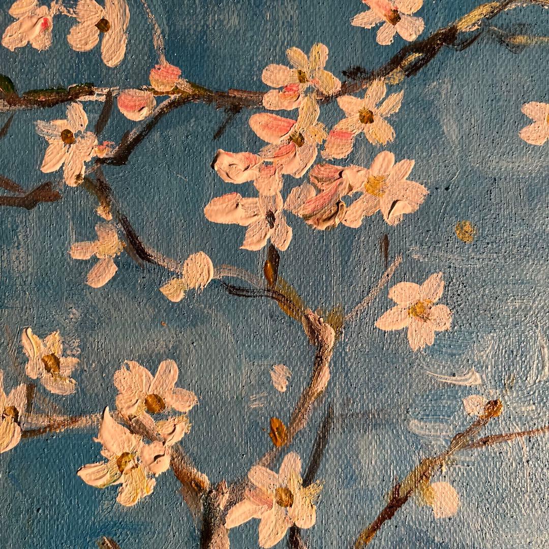 ★秀作★ 手書き油絵 ゴッホ 花咲くアーモンドの枝 額付 肉筆絵画 油彩画