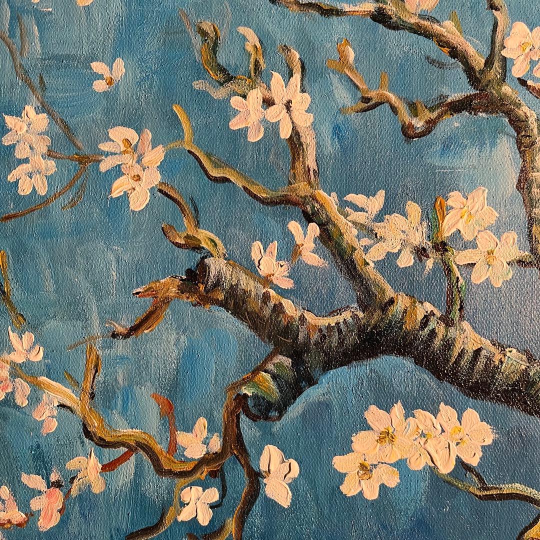 ★秀作★ 手書き油絵 ゴッホ 花咲くアーモンドの枝 額付 肉筆絵画 油彩画