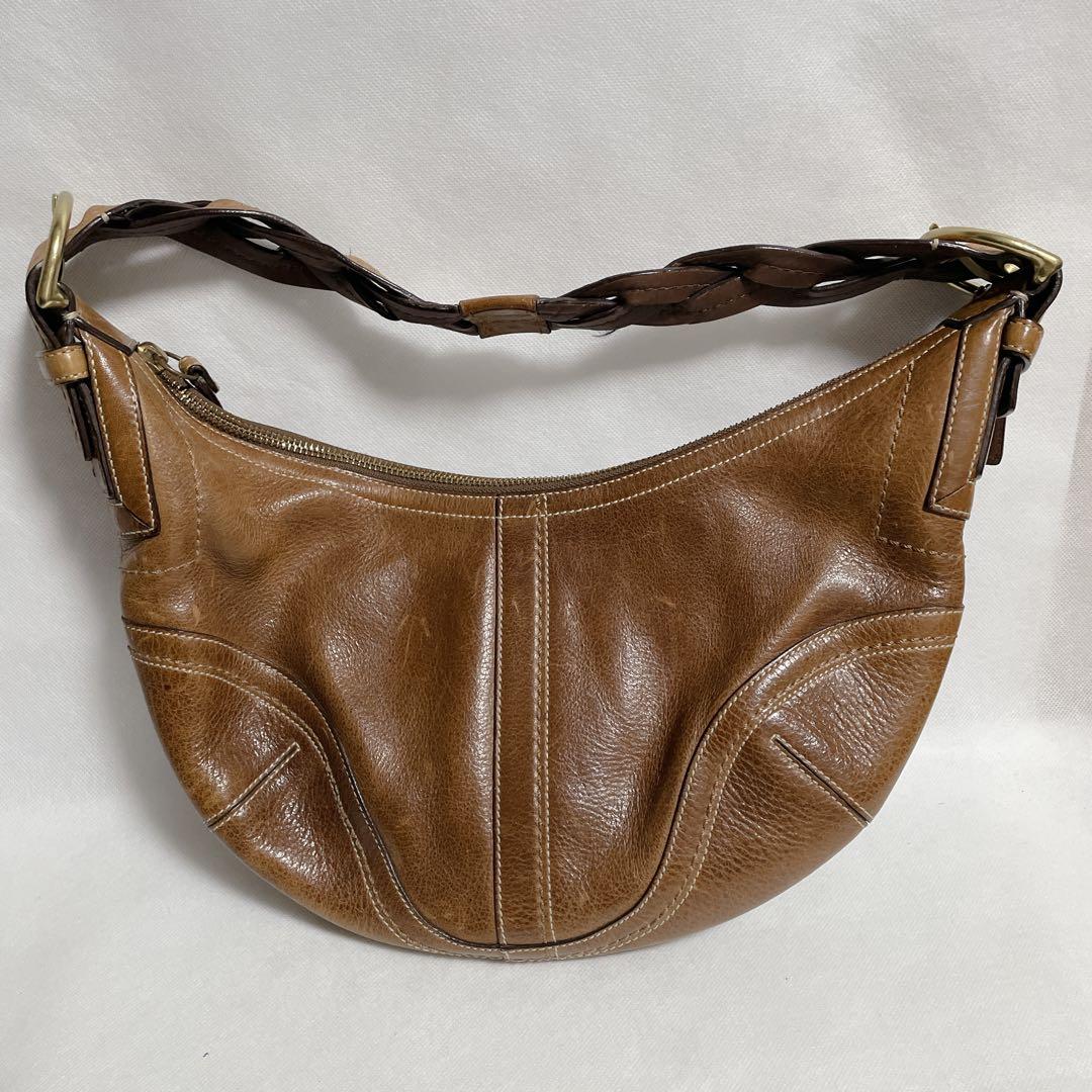 COACH 本革 編み込みハンドル ホーボーバッグ 10043