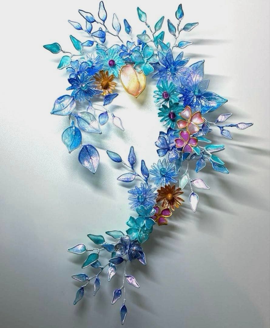 おまとめ　深海ブルーフラワーリース　雪上桜オーバルリース　ディップアート