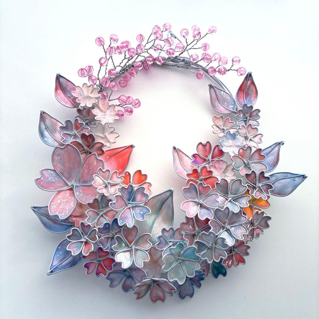 おまとめ　深海ブルーフラワーリース　雪上桜オーバルリース　ディップアート