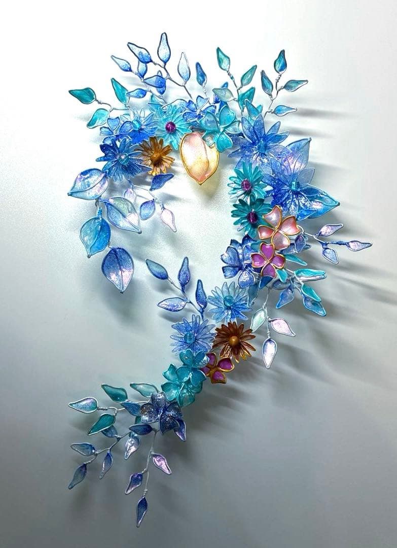 おまとめ　深海ブルーフラワーリース　雪上桜オーバルリース　ディップアート