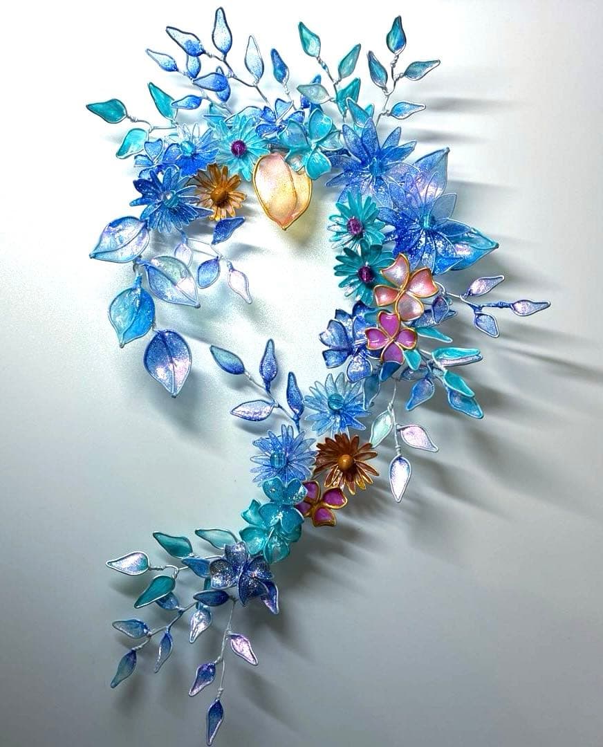 おまとめ　深海ブルーフラワーリース　雪上桜オーバルリース　ディップアート