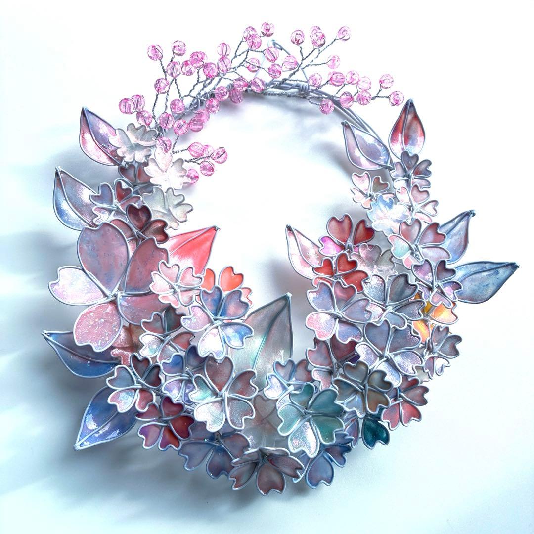 おまとめ　深海ブルーフラワーリース　雪上桜オーバルリース　ディップアート