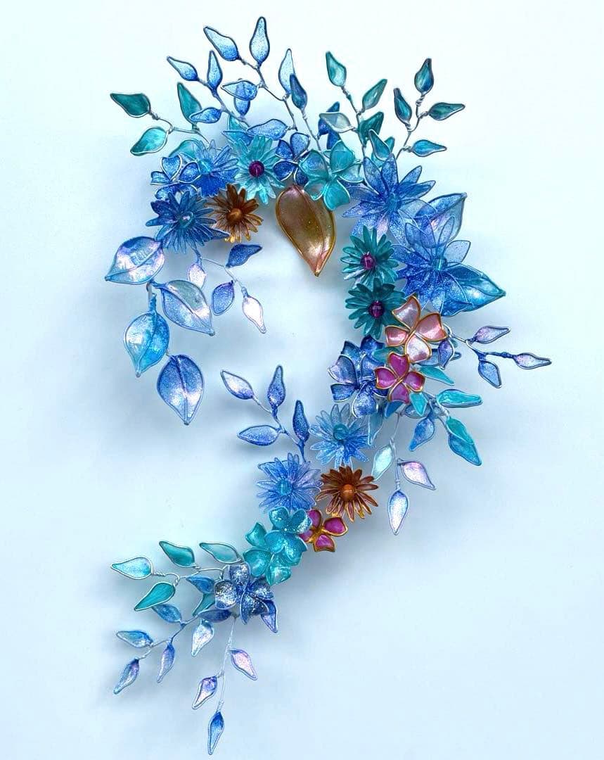 おまとめ　深海ブルーフラワーリース　雪上桜オーバルリース　ディップアート