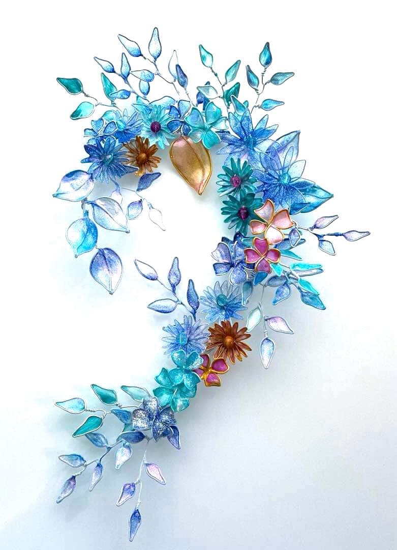 おまとめ　深海ブルーフラワーリース　雪上桜オーバルリース　ディップアート