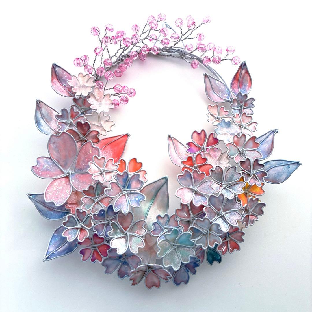 おまとめ　深海ブルーフラワーリース　雪上桜オーバルリース　ディップアート