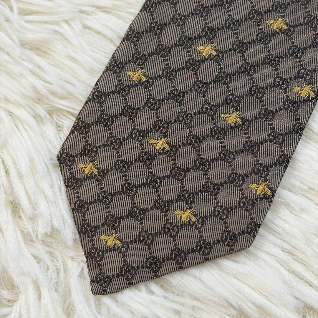 【新品同様】グッチ 現行タグ GG×ビー ジャガード ネクタイ シルクイタリア製