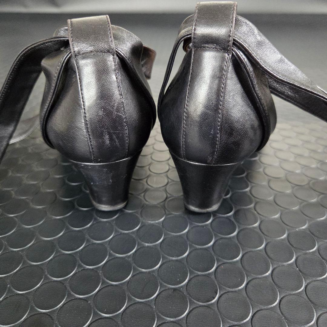 HERMES　レザーパンプス　リボン アンクルストラップ　ウエッジソール　23㎝