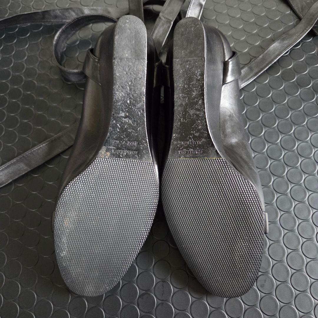 HERMES　レザーパンプス　リボン アンクルストラップ　ウエッジソール　23㎝