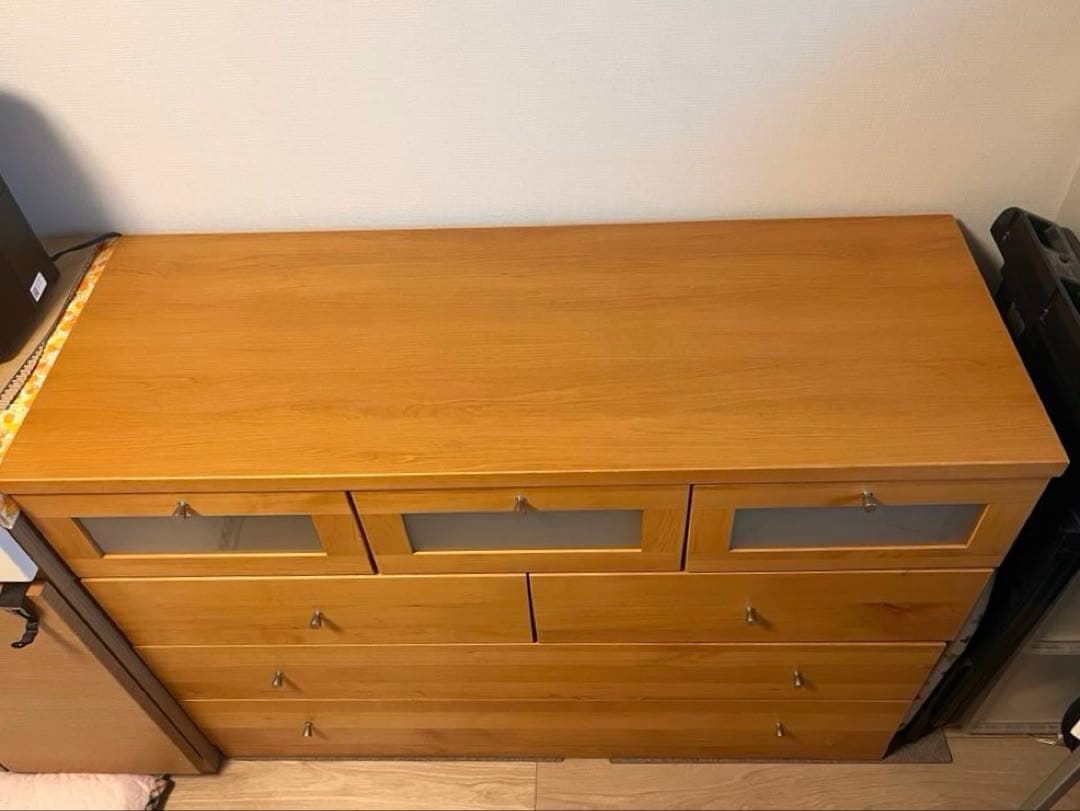 【希少】大川家具120cmチェスト 上段ガラス窓付き