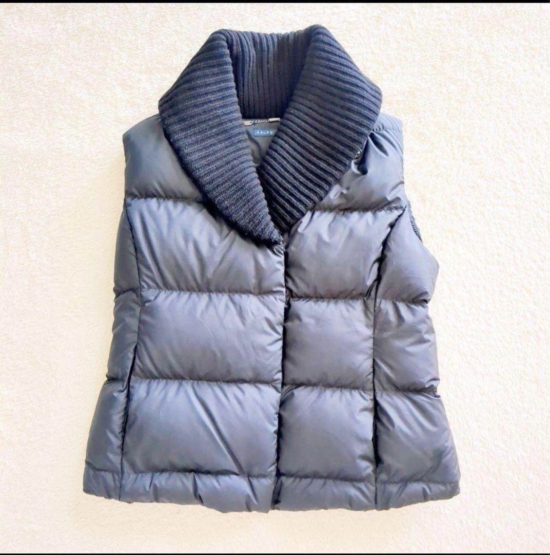 ラルフローレン　ダウンベスト　S　黒　ニットショールカラー　ダウン　カシミヤ