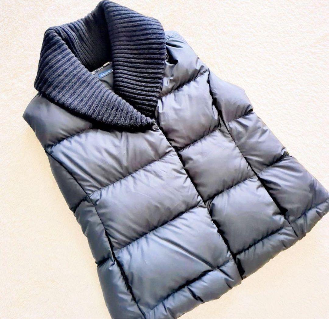 ラルフローレン　ダウンベスト　S　黒　ニットショールカラー　ダウン　カシミヤ