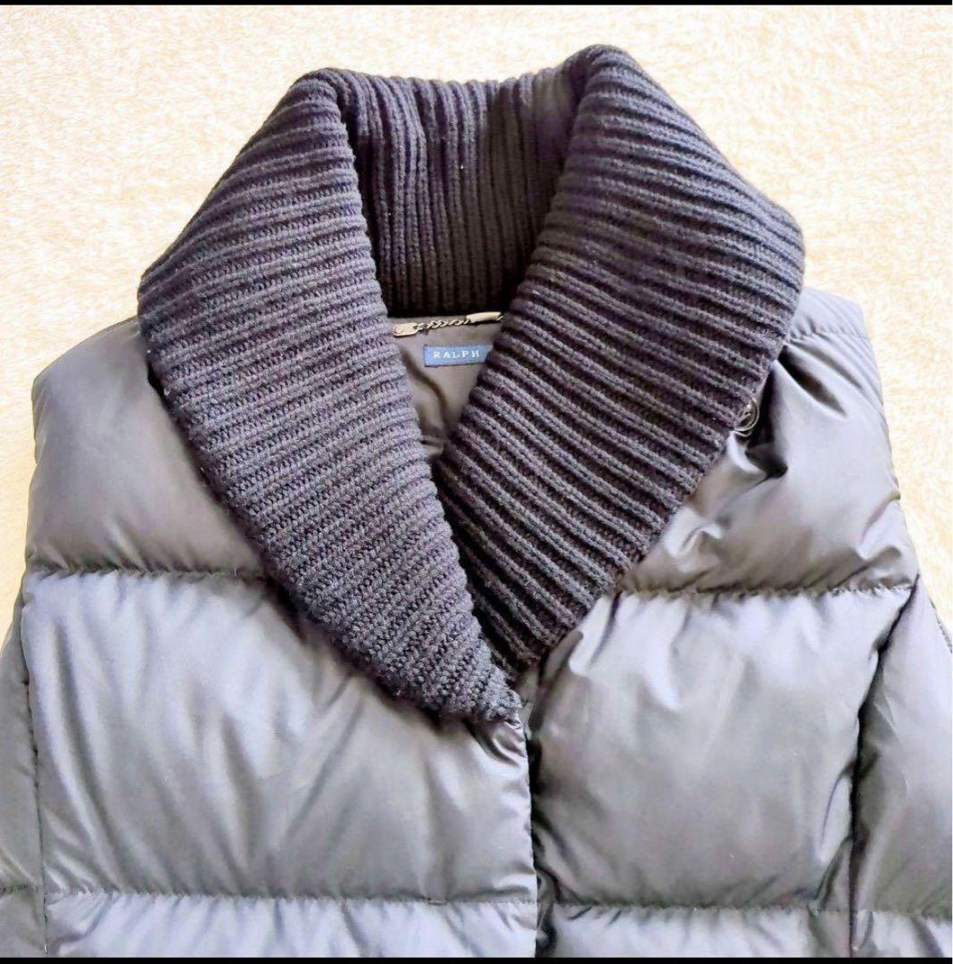 ラルフローレン　ダウンベスト　S　黒　ニットショールカラー　ダウン　カシミヤ