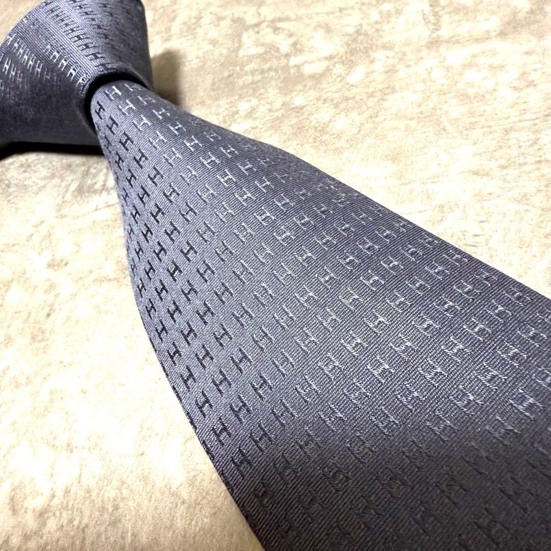 HERMES エルメス ネクタイ グレー ファソネ H柄 定番 王道 結婚式