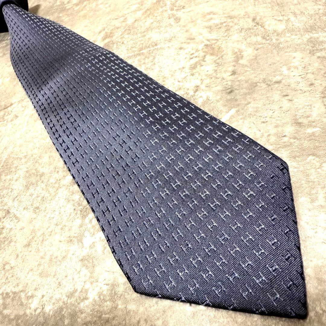 HERMES エルメス ネクタイ グレー ファソネ H柄 定番 王道 結婚式