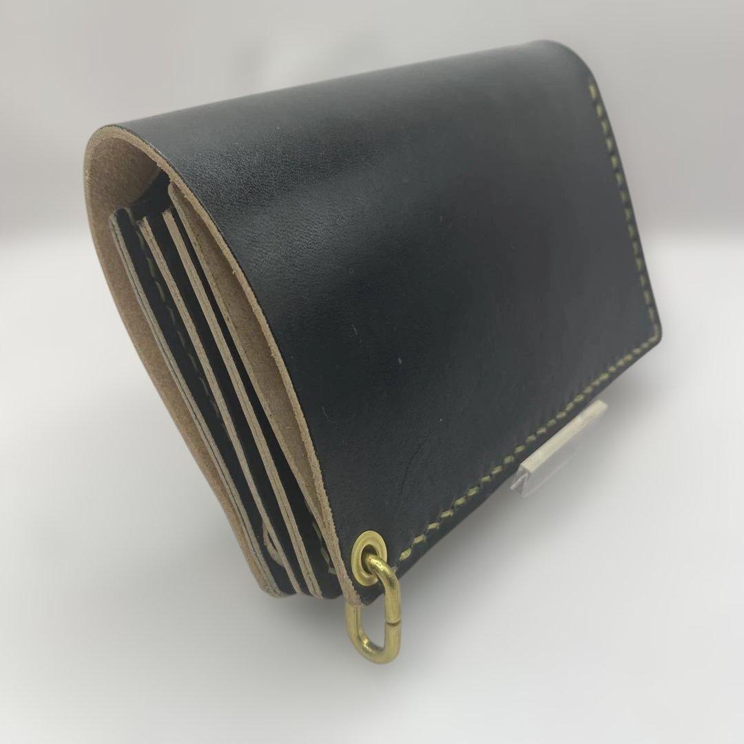 無骨 丘染めブラック ミドルトラッカーウォレット マチ/小判かん BMT0603