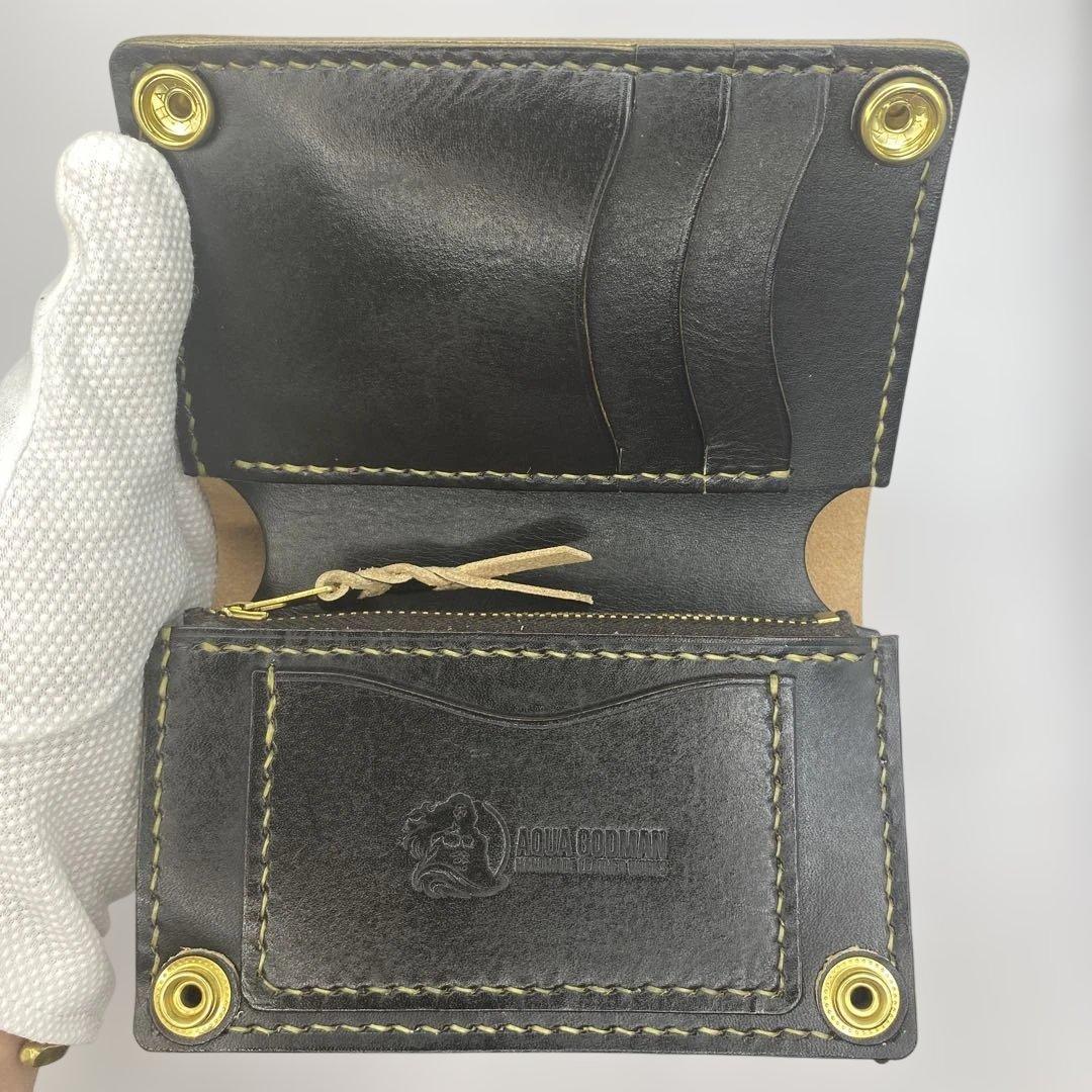 無骨 丘染めブラック ミドルトラッカーウォレット マチ/小判かん BMT0603