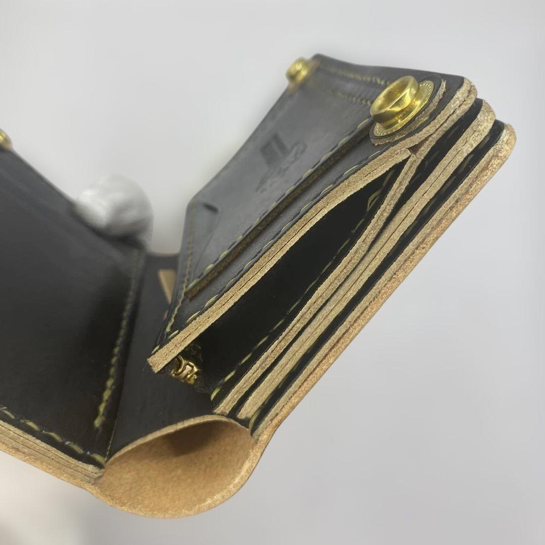 無骨 丘染めブラック ミドルトラッカーウォレット マチ/小判かん BMT0603