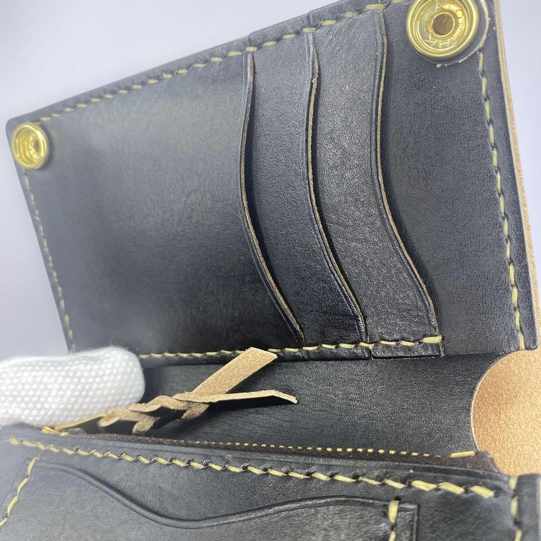 無骨 丘染めブラック ミドルトラッカーウォレット マチ/小判かん BMT0603