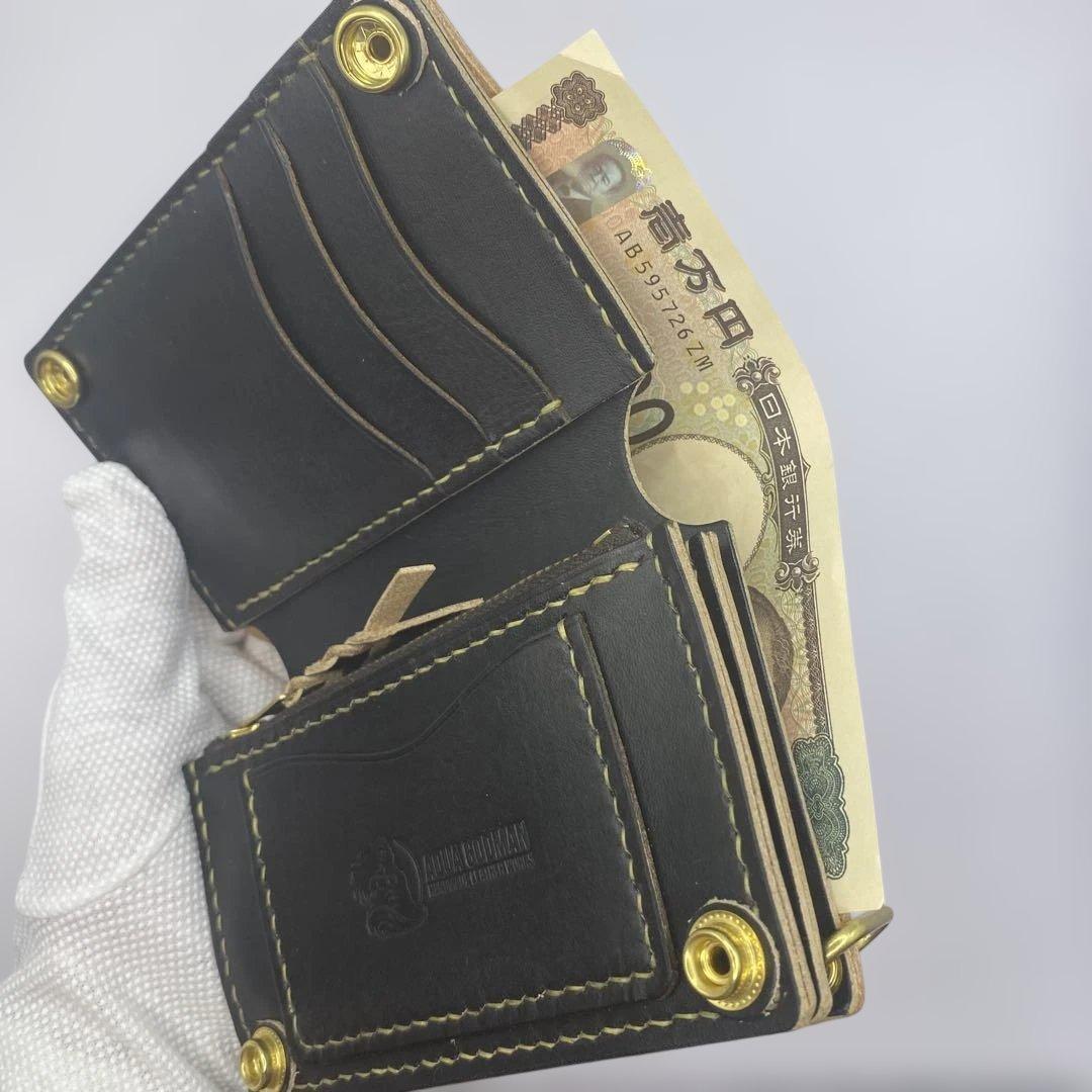 無骨 丘染めブラック ミドルトラッカーウォレット マチ/小判かん BMT0603