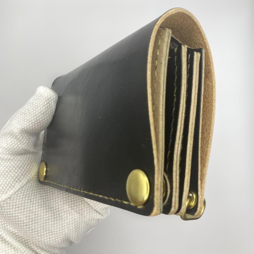 無骨 丘染めブラック ミドルトラッカーウォレット マチ/小判かん BMT0603