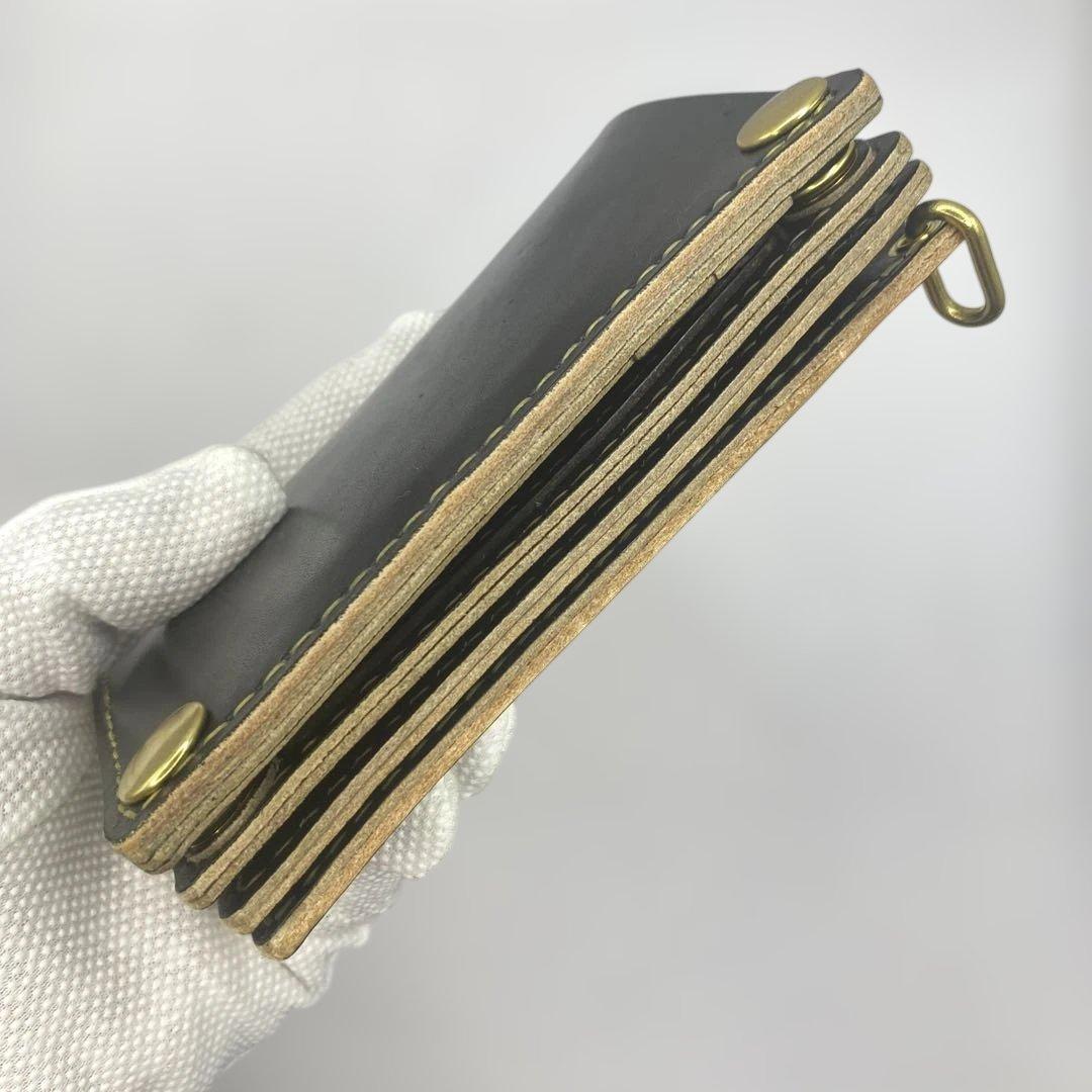 無骨 丘染めブラック ミドルトラッカーウォレット マチ/小判かん BMT0603