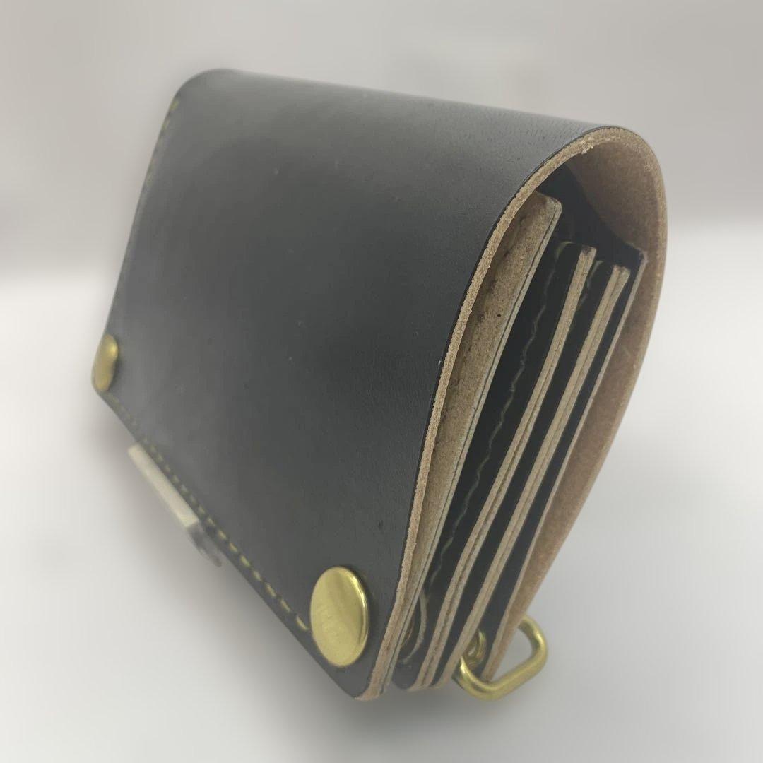 無骨 丘染めブラック ミドルトラッカーウォレット マチ/小判かん BMT0603