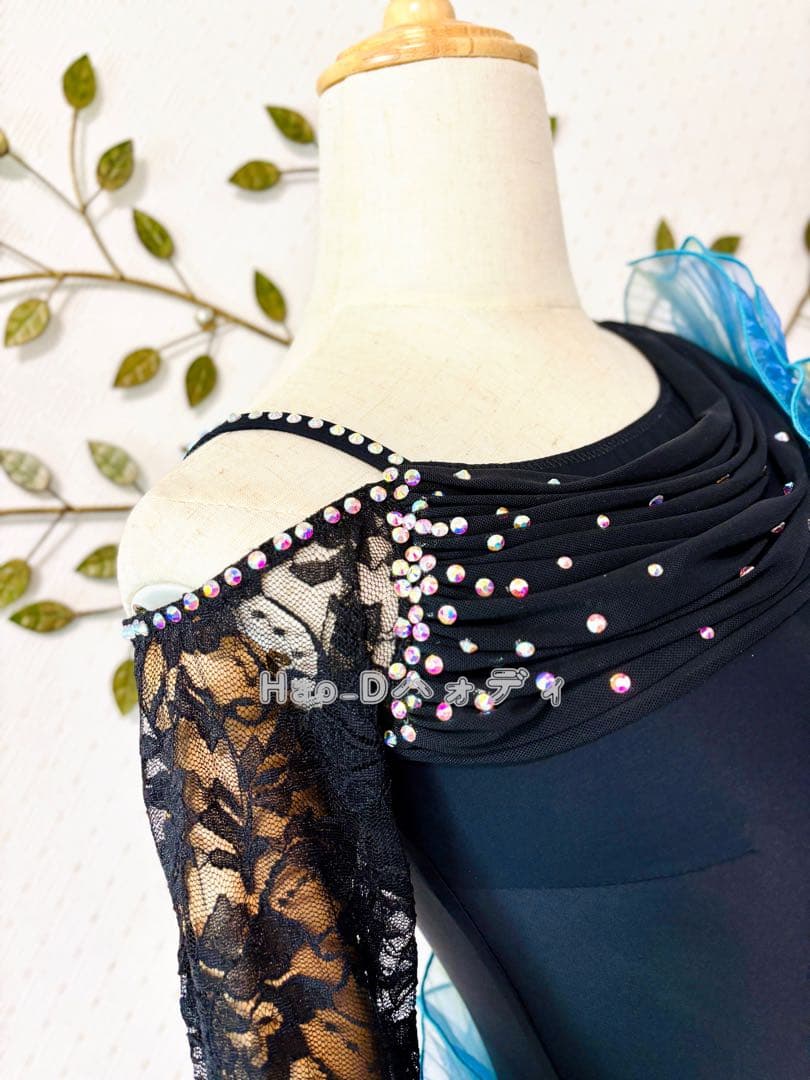 新品★ダンスドレス★スタンダード★社交ダンス★競技会★パーティー★黒&ターコイズ