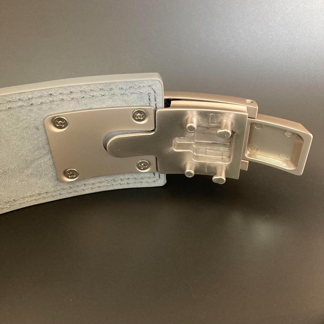 【訳あり】パワーベルト レバーアクション 本革 グレー×マット銀 可変式