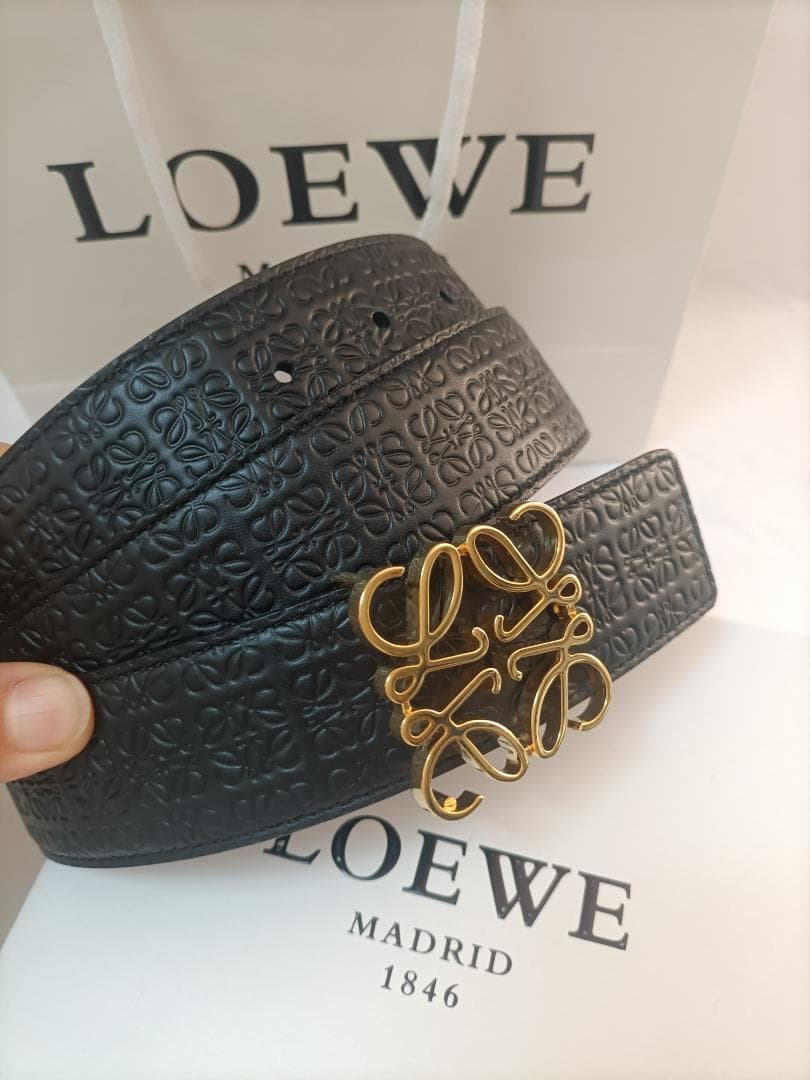 ブラック/ゴールドロゴ✧ロエベ ベルト メンズ✧LOEWE アクセサリー 黒