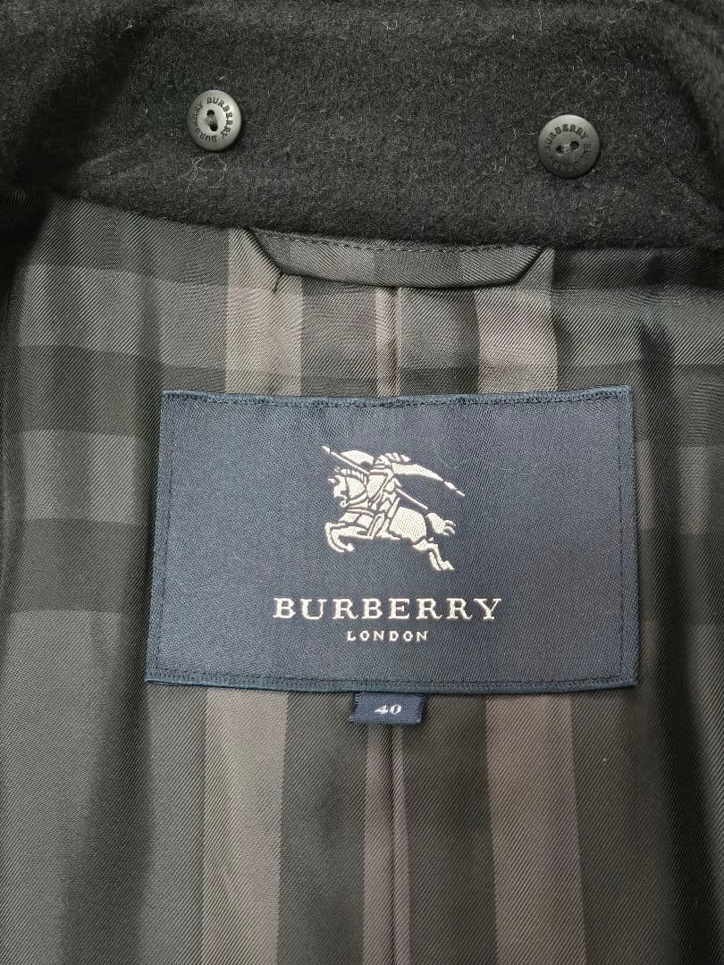 ファー付き黒ウールダブルブレストコート