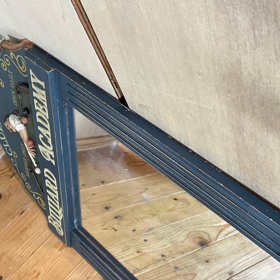 ヴィンテージ 木製フレーム 壁掛けミラー ビリヤード アカデミー