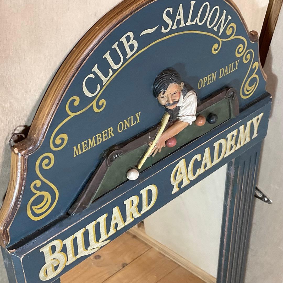 ヴィンテージ 木製フレーム 壁掛けミラー ビリヤード アカデミー