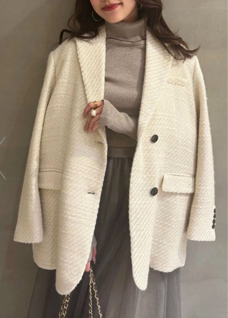 売り切り！アニュアンス　ツイードウールジャケットコート