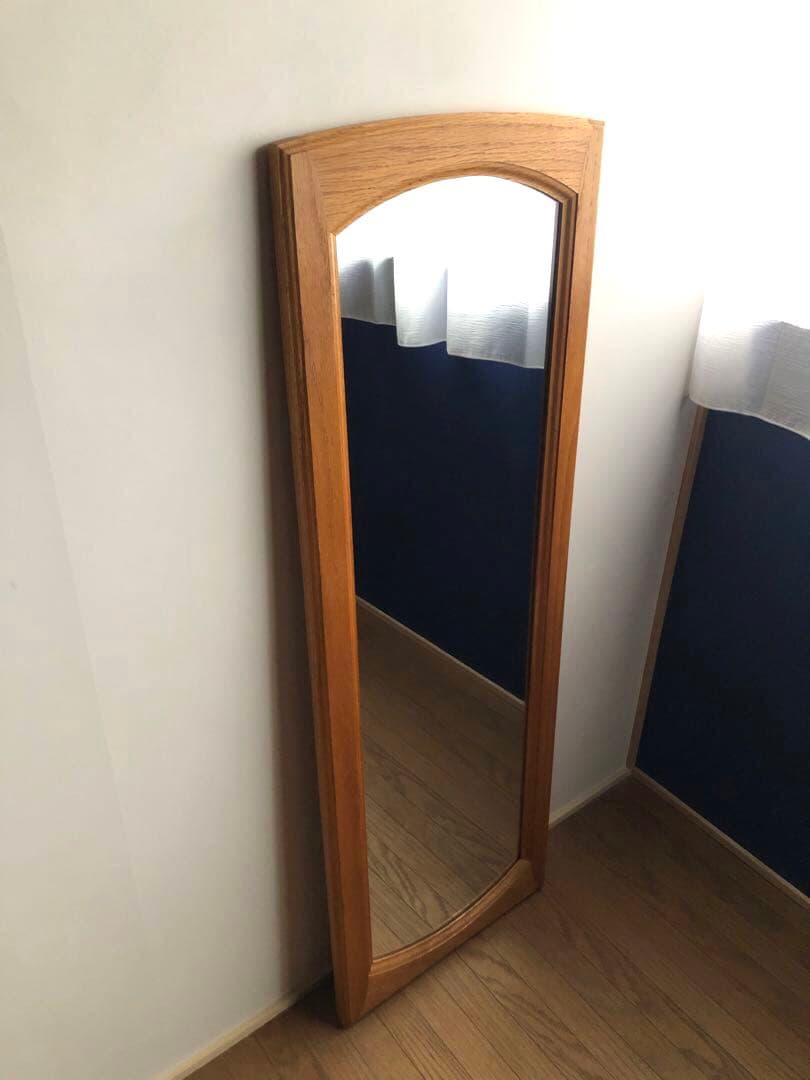 楢 オーク無垢材 縦長 ウォールミラー 壁掛け鏡 姿見 北欧ヴィンテージ