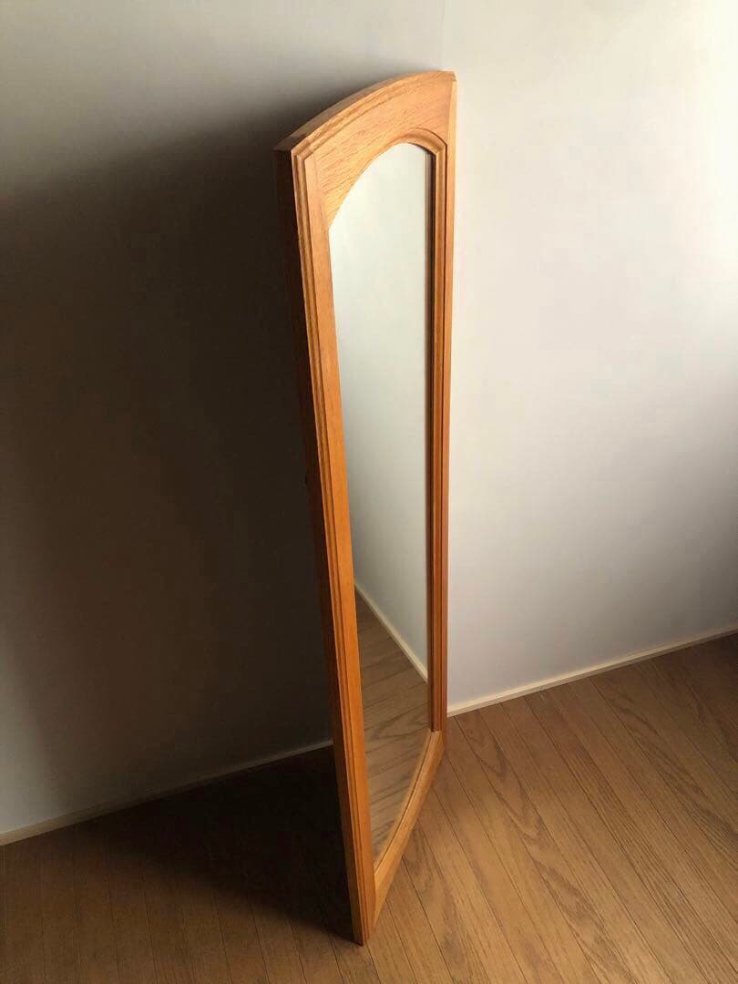 楢 オーク無垢材 縦長 ウォールミラー 壁掛け鏡 姿見 北欧ヴィンテージ