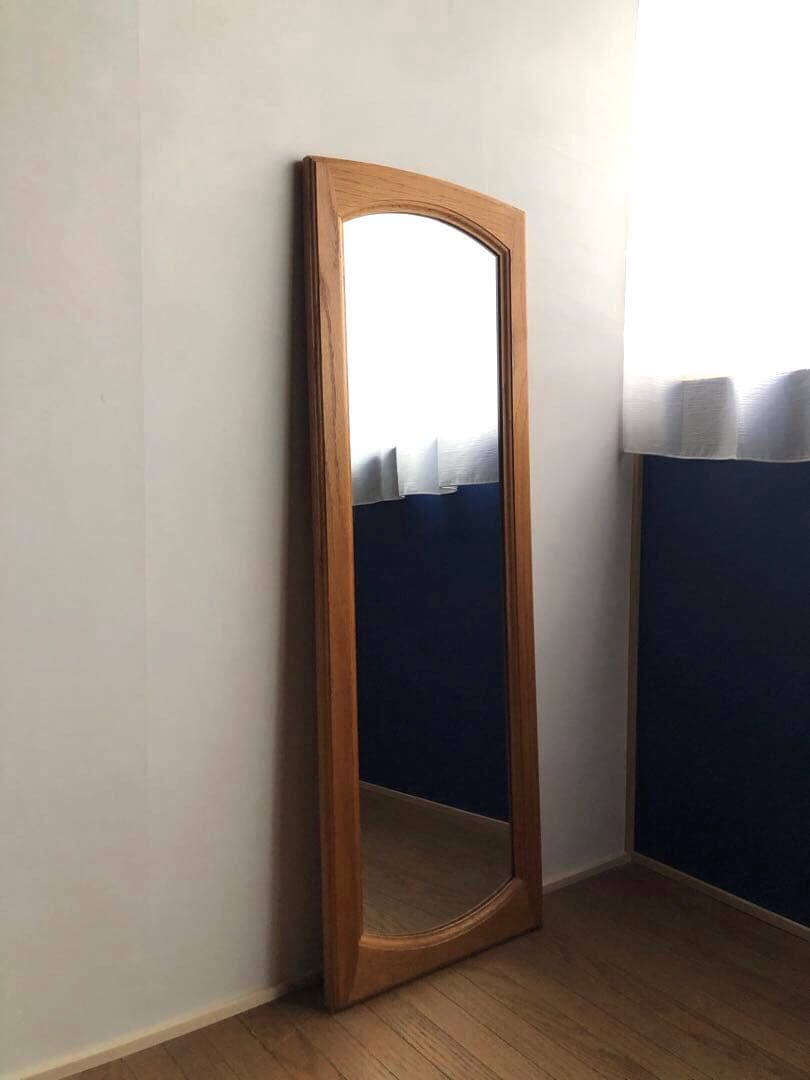 楢 オーク無垢材 縦長 ウォールミラー 壁掛け鏡 姿見 北欧ヴィンテージ