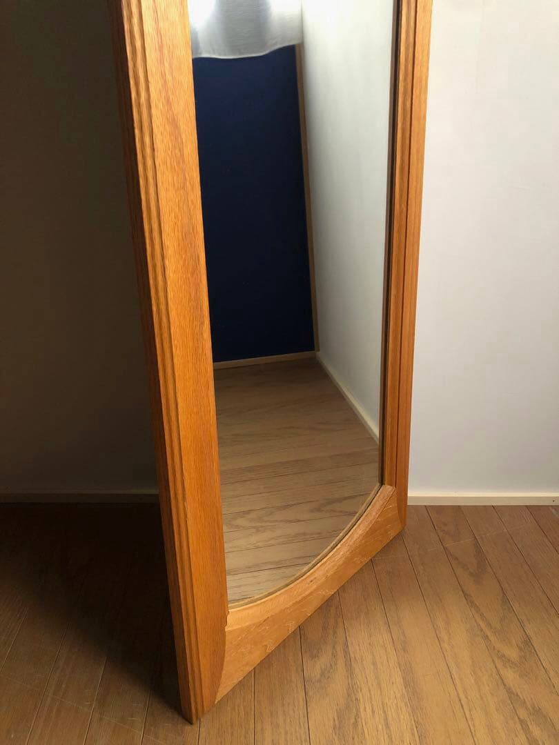 楢 オーク無垢材 縦長 ウォールミラー 壁掛け鏡 姿見 北欧ヴィンテージ