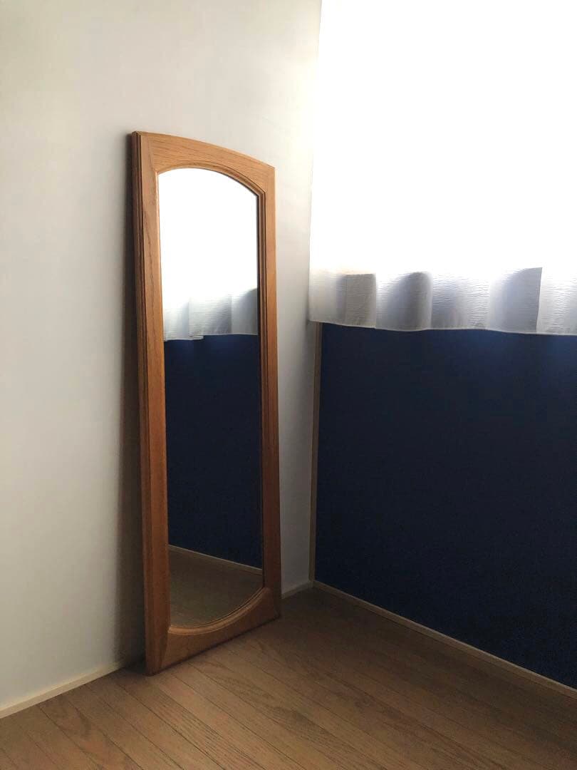 楢 オーク無垢材 縦長 ウォールミラー 壁掛け鏡 姿見 北欧ヴィンテージ