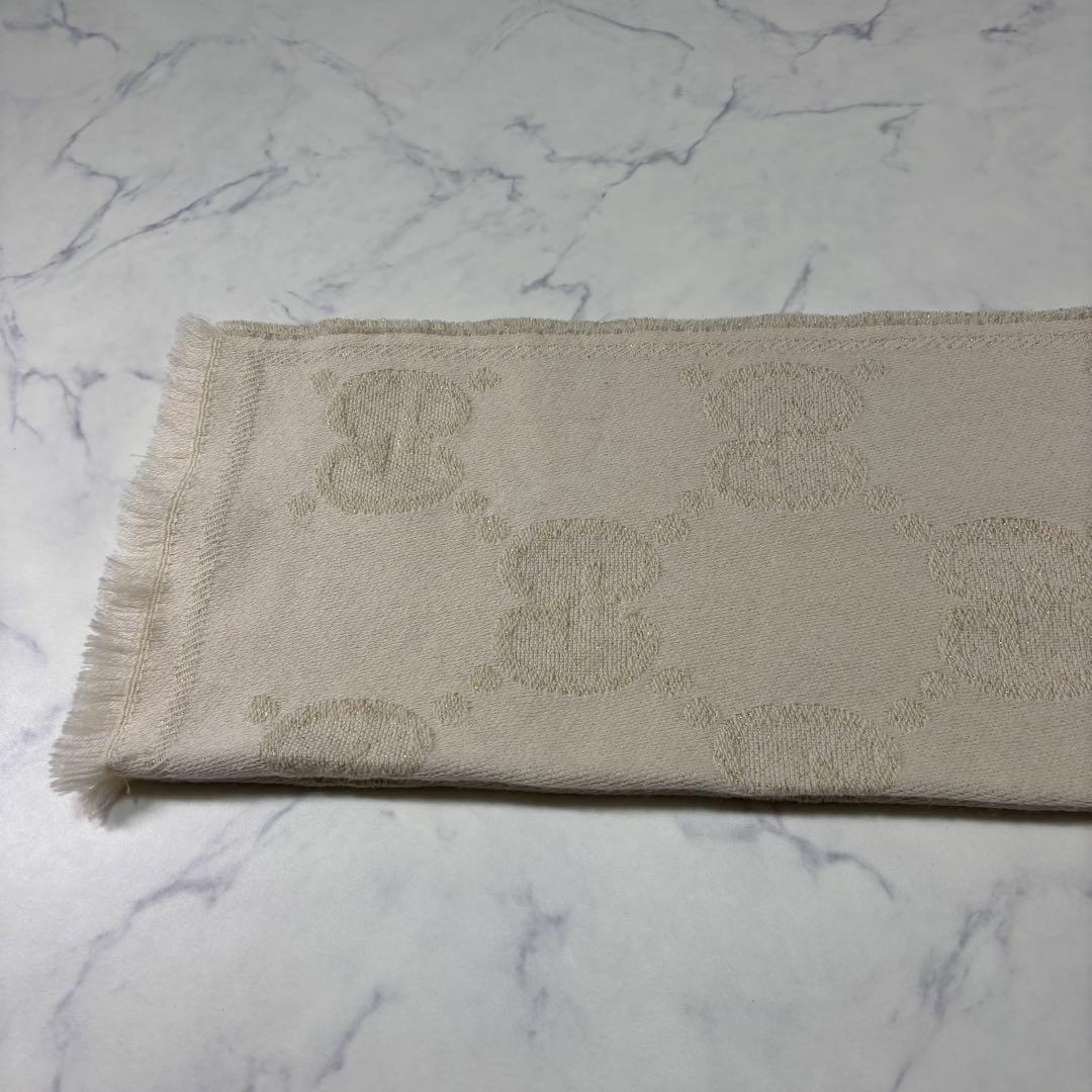GUCCI 最高級ウール ジャカード マフラー ゴールド ラメ